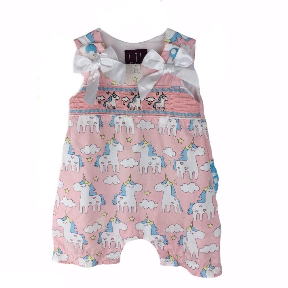 Smocked Unicorn Romper 6-12M
